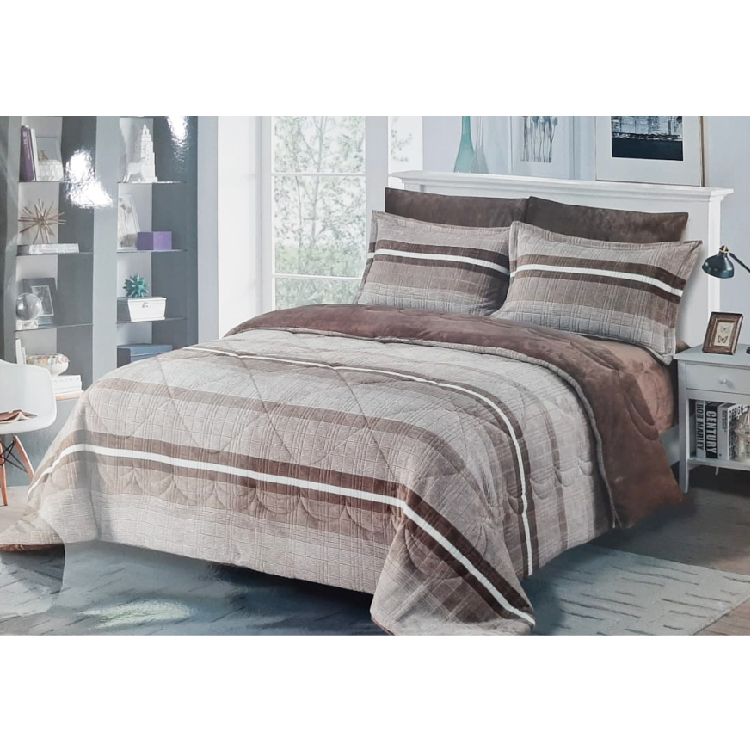 Cannon Comforter Set King 6PCS Yarn Dyed Flannel Beige, QP-CMF-CN-K-007 BEIGE